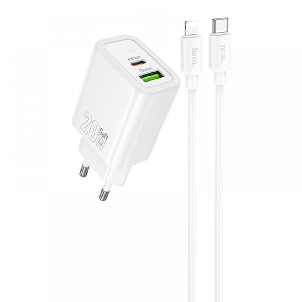 СЗУ Hoco N61 Gentle PD20W+QC3.0 (1USB-A/1C) + кабель Type-C to Lightning