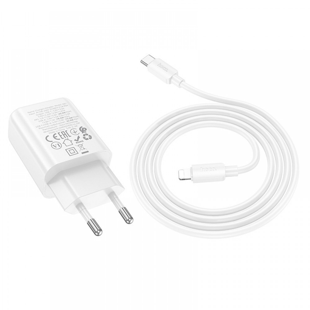 СЗУ Hoco N61 Gentle PD20W+QC3.0 (1USB-A/1C) + кабель Type-C to Lightning