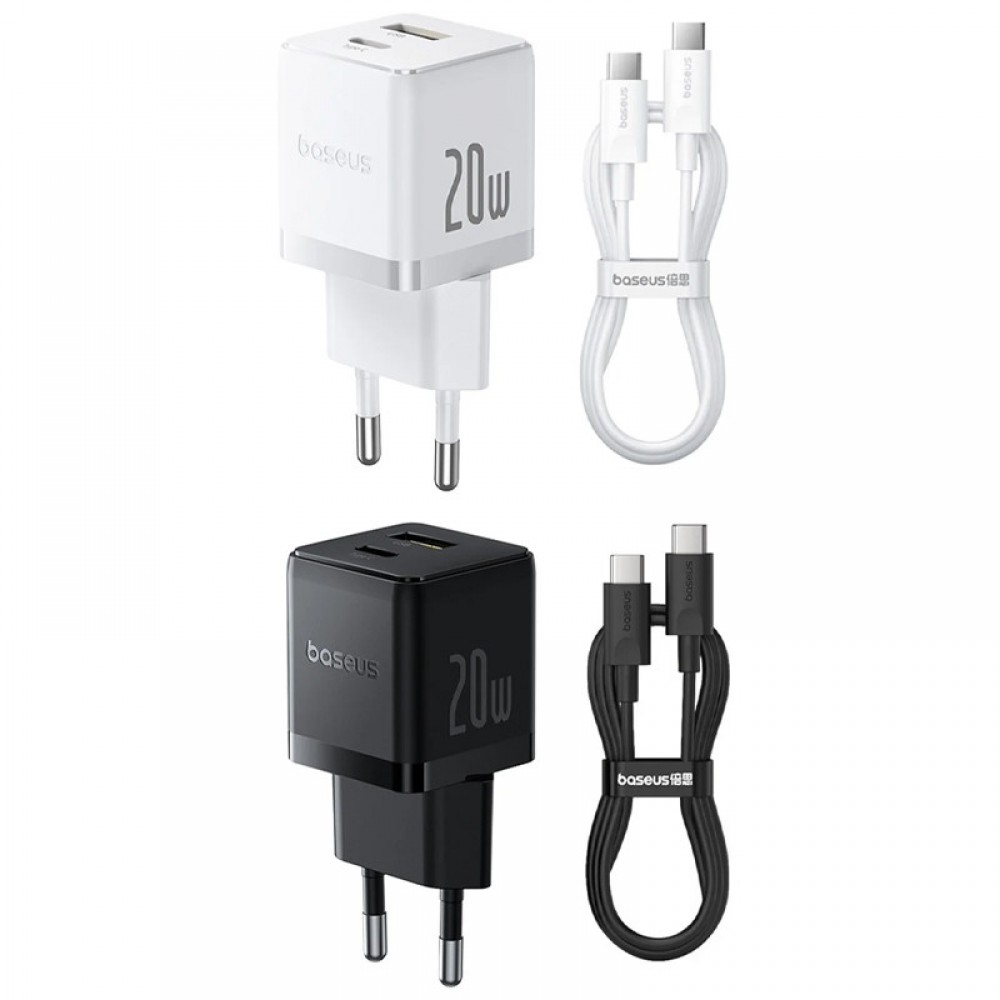 СЗУ Baseus Palm Fast Charger 20W (1USB-A/1C) + кабель Type-C to Type-C (P10111608)