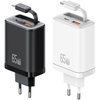 СЗУ Usams US-CC299 GaN With Retractable Type-C Cable Xiang Ser. 65W (1USB-A/1C)