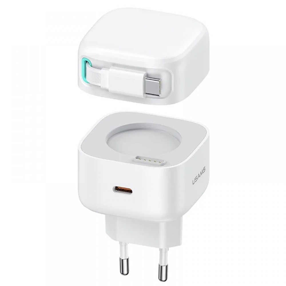 СЗУ Usams US-CC202 GaN With Type-C Magnetic Retractable Cable Module XMF Ser. 35W (2USB-C)