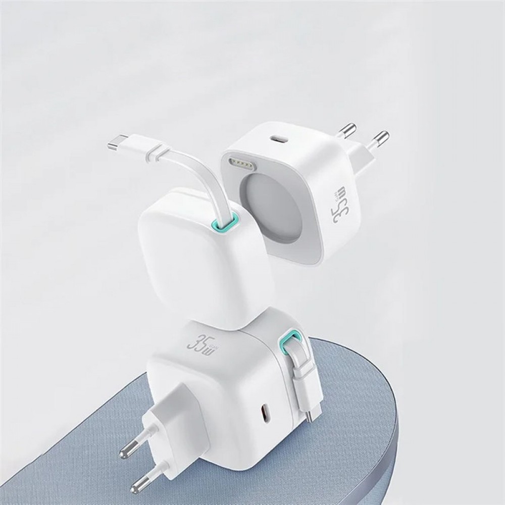 СЗУ Usams US-CC202 GaN With Type-C Magnetic Retractable Cable Module XMF Ser. 35W (2USB-C)