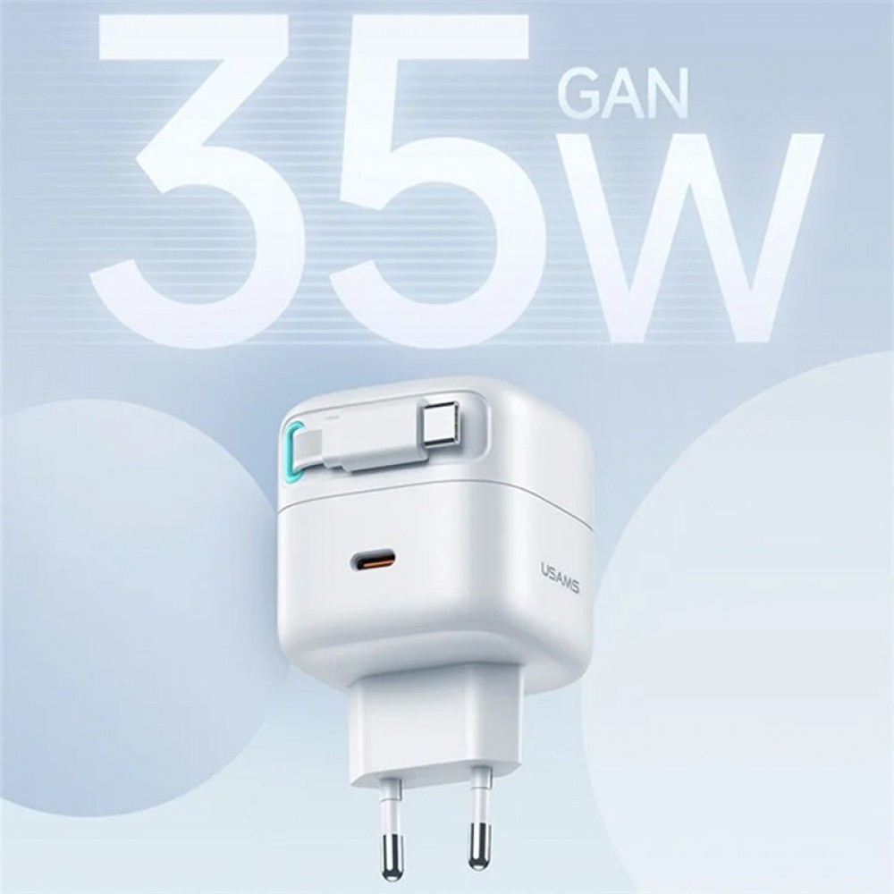 СЗУ Usams US-CC202 GaN With Type-C Magnetic Retractable Cable Module XMF Ser. 35W (2USB-C)