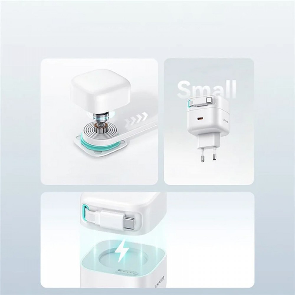 СЗУ Usams US-CC202 GaN With Type-C Magnetic Retractable Cable Module XMF Ser. 35W (2USB-C)