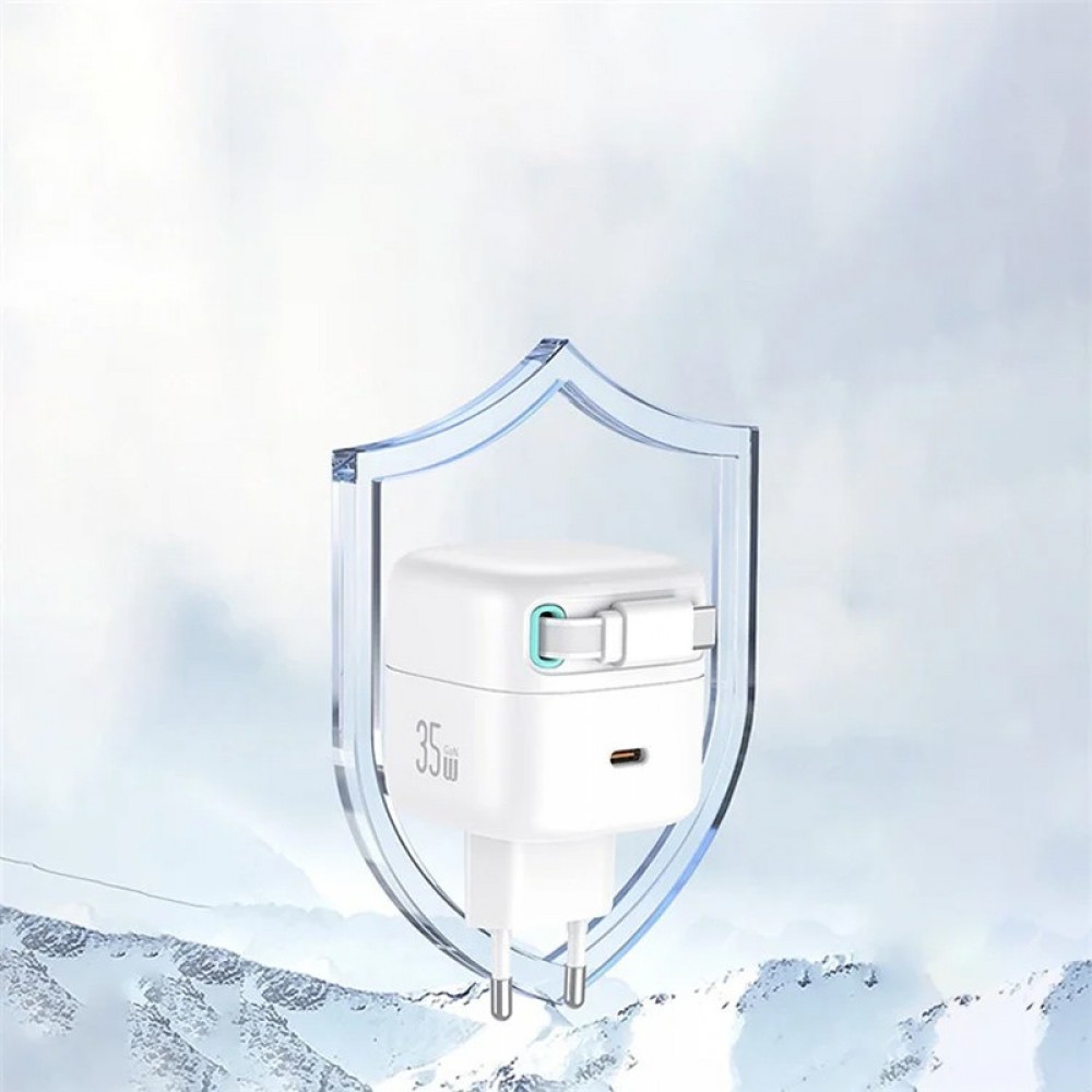 СЗУ Usams US-CC202 GaN With Type-C Magnetic Retractable Cable Module XMF Ser. 35W (2USB-C)