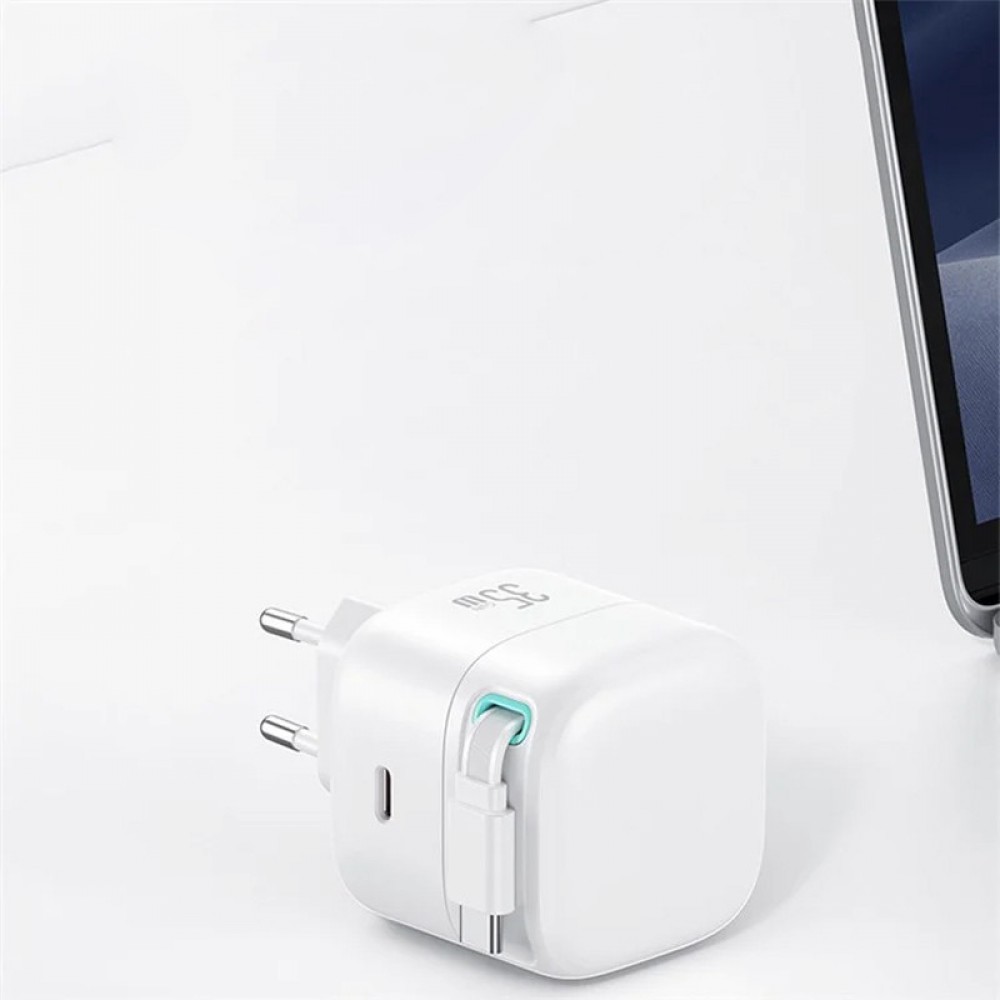 СЗУ Usams US-CC202 GaN With Type-C Magnetic Retractable Cable Module XMF Ser. 35W (2USB-C)