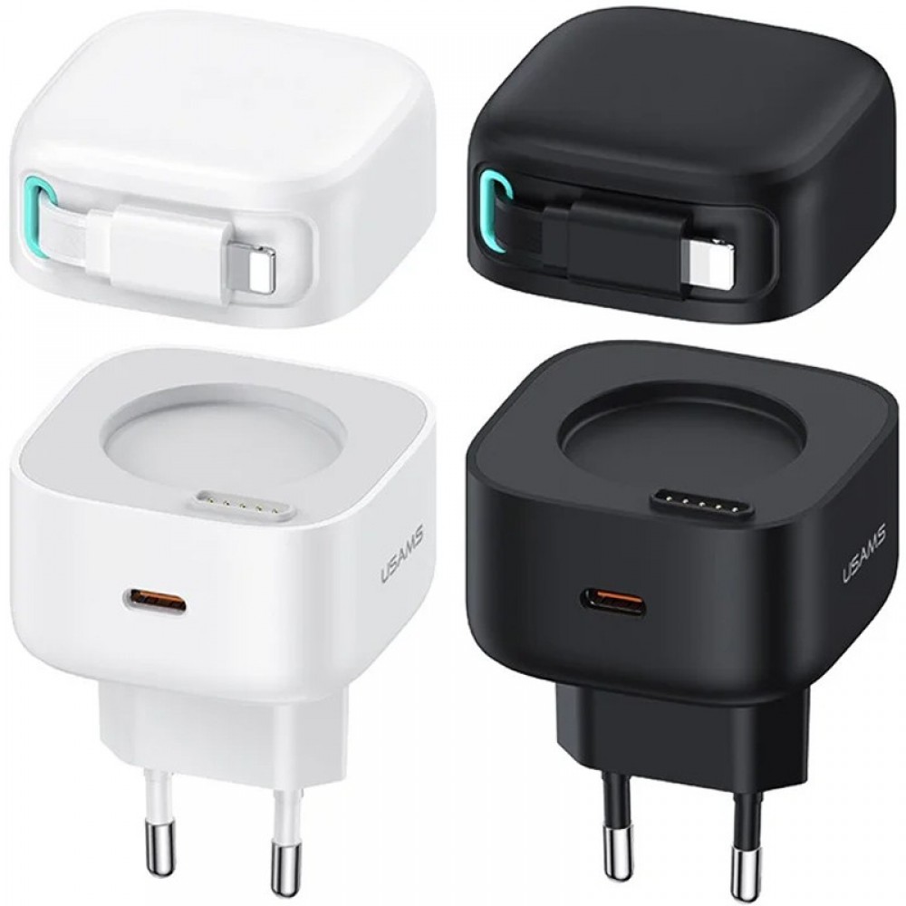 СЗУ Usams US-CC209 GaN With Lightning Magnetic Retractable Cable Module XMF Ser. 35W (2USB-C)