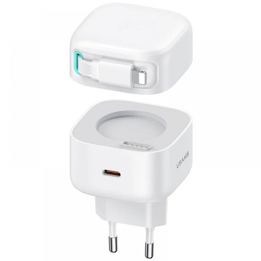 СЗУ Usams US-CC209 GaN With Lightning Magnetic Retractable Cable Module XMF Ser. 35W (2USB-C)