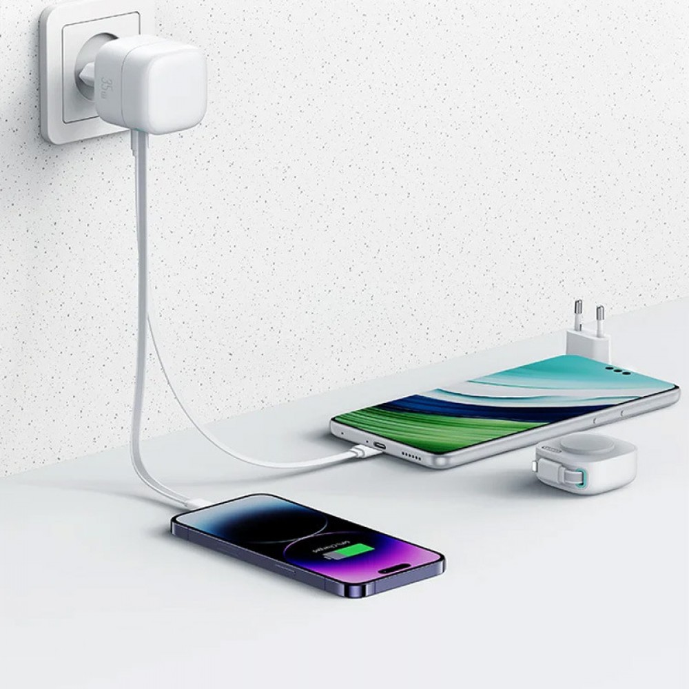 СЗУ Usams US-CC209 GaN With Lightning Magnetic Retractable Cable Module XMF Ser. 35W (2USB-C)
