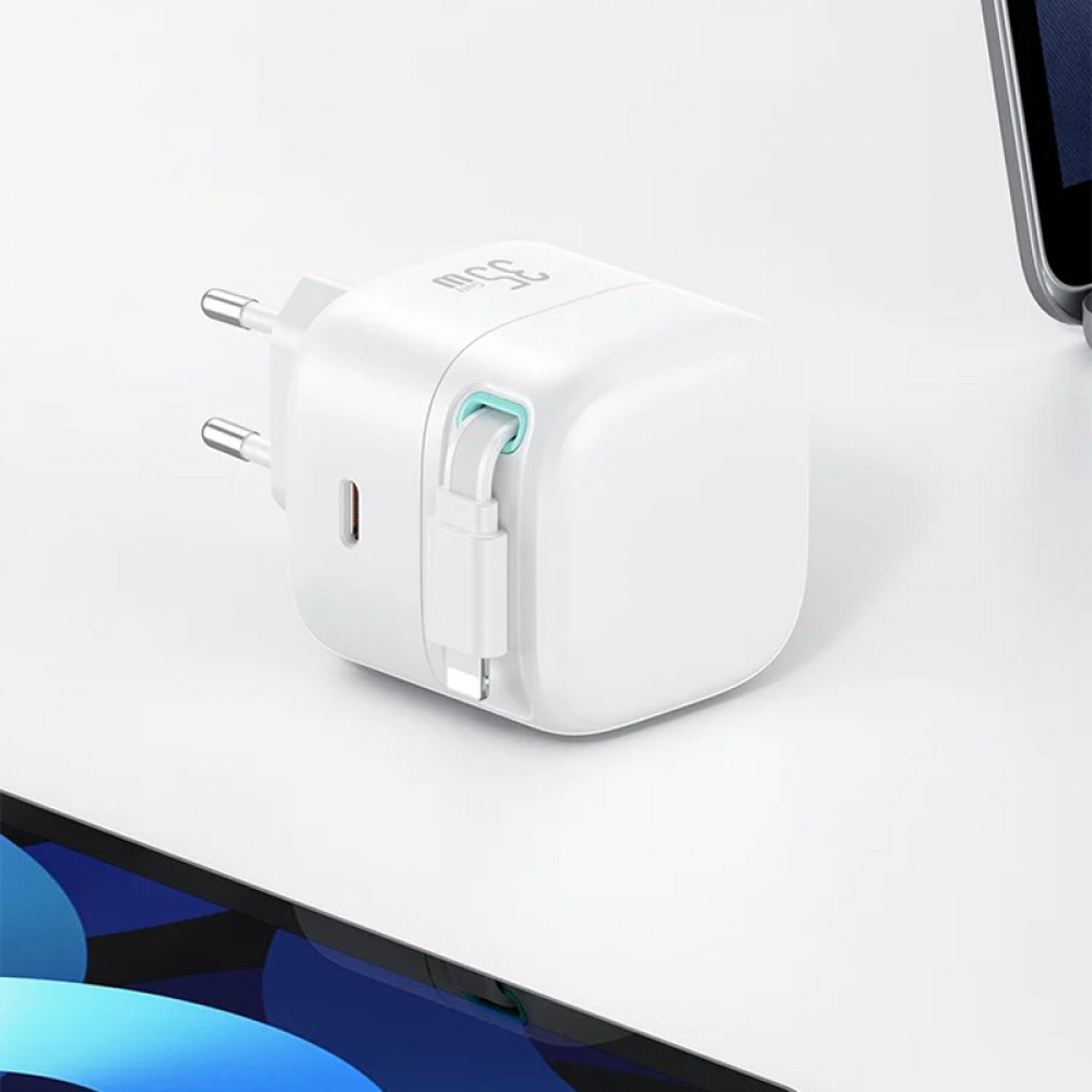 СЗУ Usams US-CC209 GaN With Lightning Magnetic Retractable Cable Module XMF Ser. 35W (2USB-C)