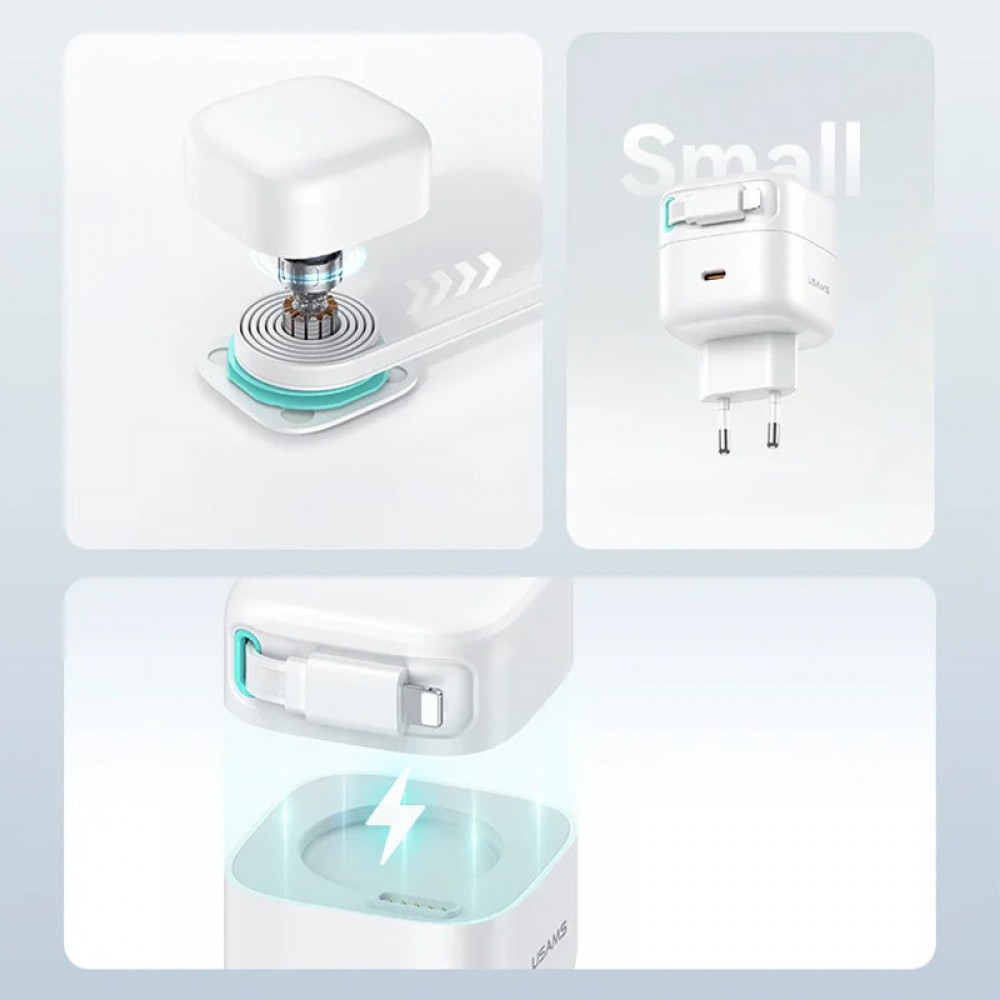 СЗУ Usams US-CC209 GaN With Lightning Magnetic Retractable Cable Module XMF Ser. 35W (2USB-C)