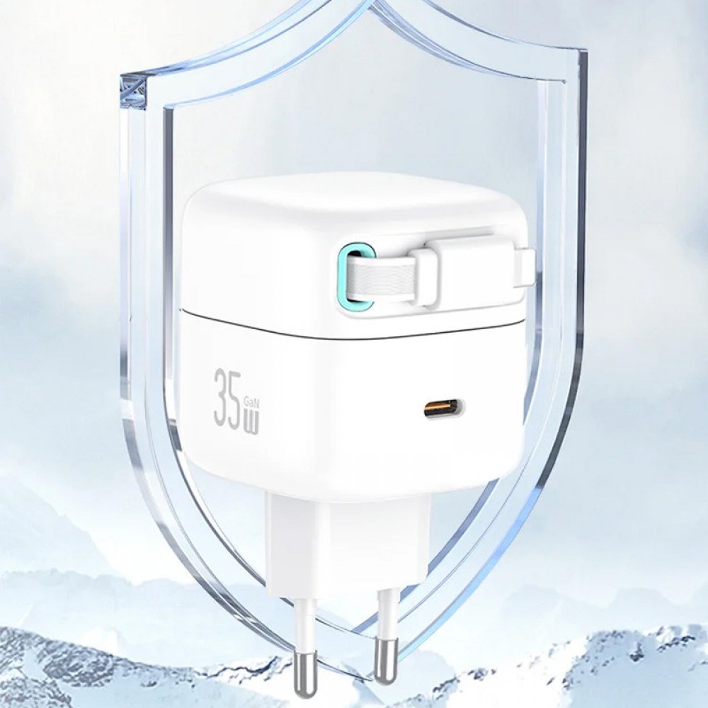 СЗУ Usams US-CC209 GaN With Lightning Magnetic Retractable Cable Module XMF Ser. 35W (2USB-C)