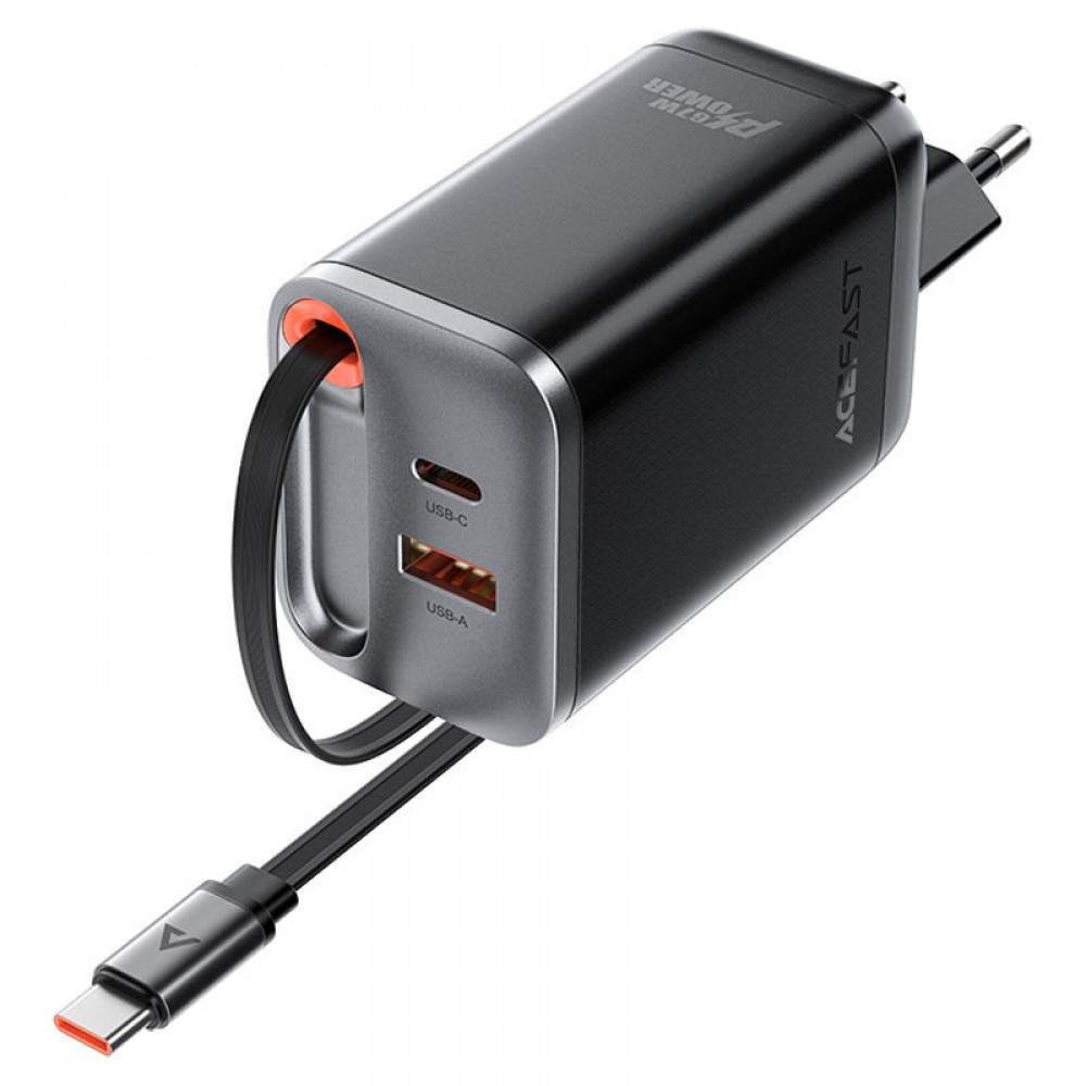 СЗУ Acefast A111 GaN With Retractable Cable Type-C PD67W (1USB-A/1C)