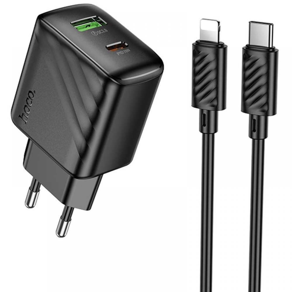 МЗП Hoco CS25A Rico PD20W+QC3.0 (1USB-A/1C) + кабель Type-C to Lightning