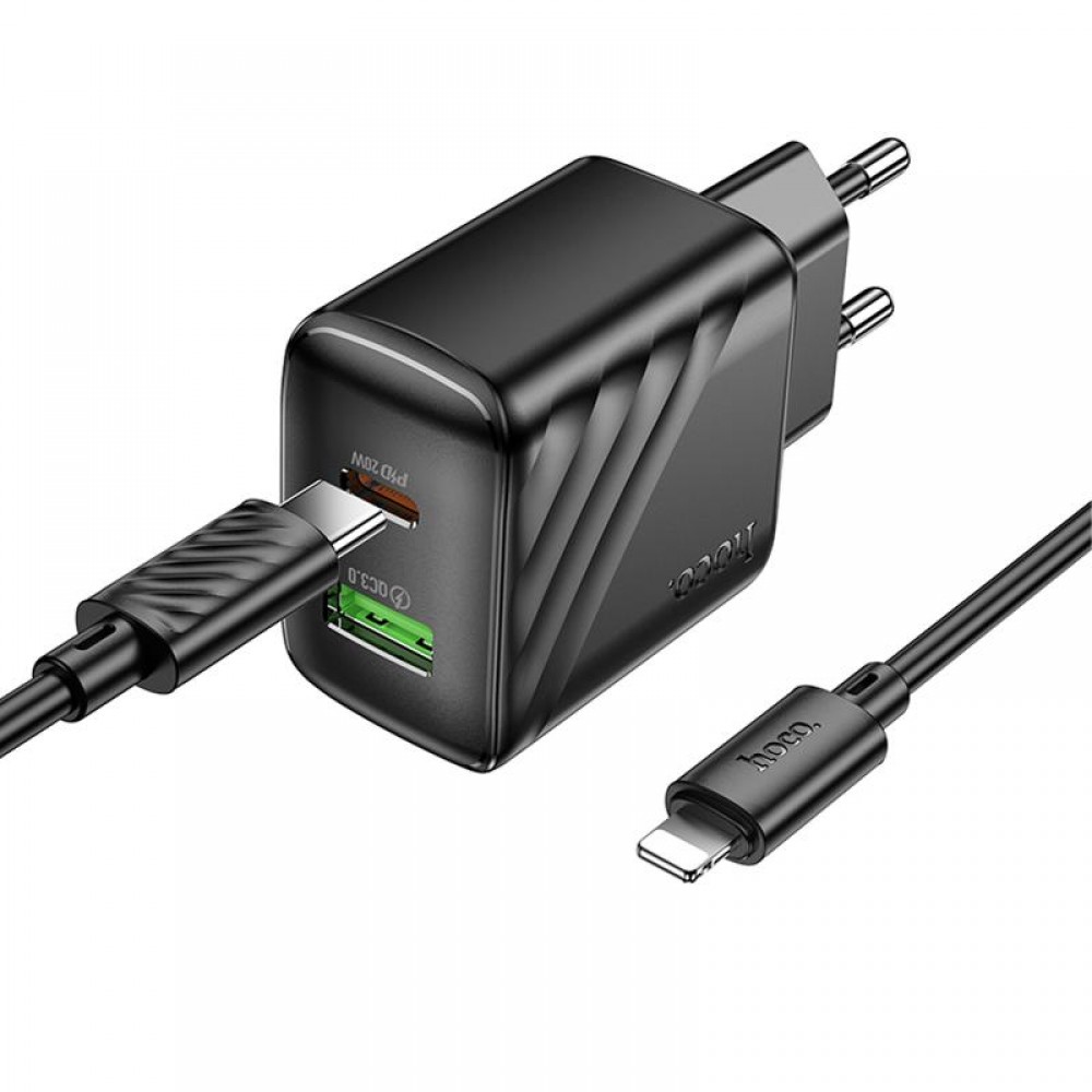 СЗУ Hoco CS25A Rico PD20W+QC3.0 (1USB-A/1C) + кабель Type-C to Lightning СЗУ Hoco CS25A Rico PD20W+QC3.0 (1USB-A/1C) + кабель Type-C to Lightning