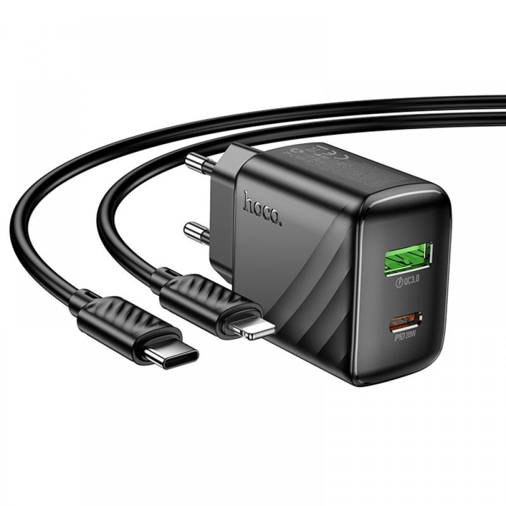 СЗУ Hoco CS25A Rico PD20W+QC3.0 (1USB-A/1C) + кабель Type-C to Lightning СЗУ Hoco CS25A Rico PD20W+QC3.0 (1USB-A/1C) + кабель Type-C to Lightning