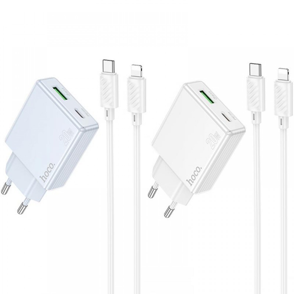 МЗП Hoco C142A Direct PD20W+QC3.0 (1USB-A/1C) + кабель Type-C to Lightning