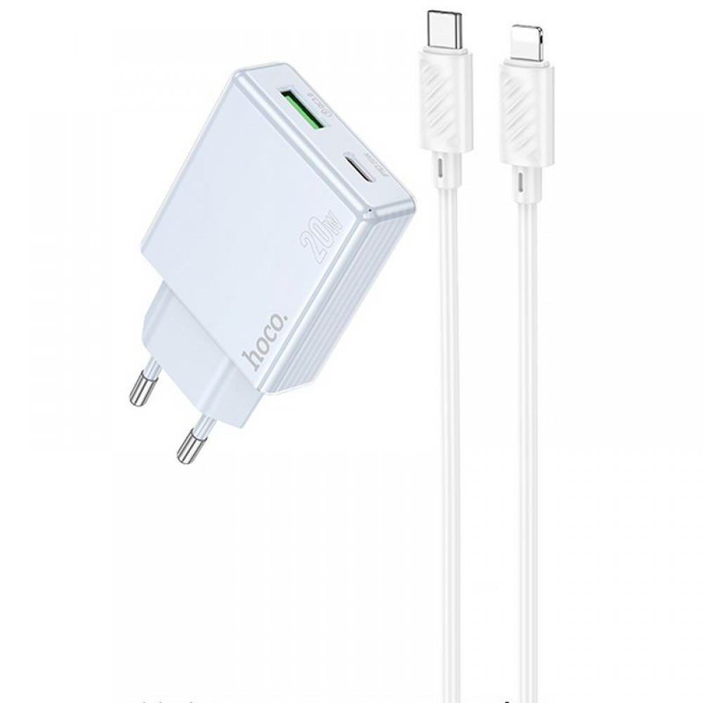 МЗП Hoco C142A Direct PD20W+QC3.0 (1USB-A/1C) + кабель Type-C to Lightning МЗП Hoco C142A Direct PD20W+QC3.0 (1USB-A/1C) + кабель Type-C to Lightning