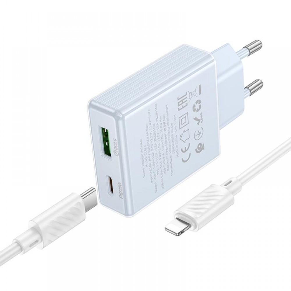 МЗП Hoco C142A Direct PD20W+QC3.0 (1USB-A/1C) + кабель Type-C to Lightning МЗП Hoco C142A Direct PD20W+QC3.0 (1USB-A/1C) + кабель Type-C to Lightning