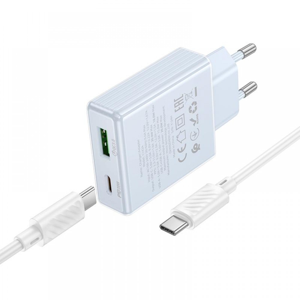 МЗП Hoco C142A Direct PD20W+QC3.0 (1USB-A/1C) + кабель Type-C to Type-C МЗП Hoco C142A Direct PD20W+QC3.0 (1USB-A/1C) + кабель Type-C to Type-C