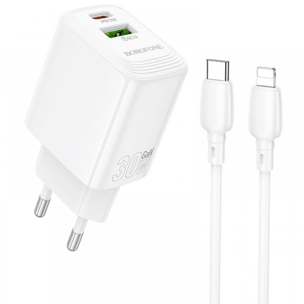 МЗП Borofone BN29 Fuente PD30W+QC3.0 (1USB-A/1C) + кабель Type-C to Lightning