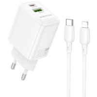 МЗП Borofone BN29 Fuente PD30W+QC3.0 (1USB-A/1C) + кабель Type-C to Lightning