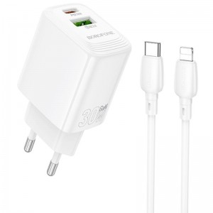 МЗП Borofone BN29 Fuente PD30W+QC3.0 (1USB-A/1C) + кабель Type-C to Lightning