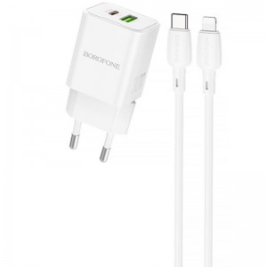 МЗП Borofone BN14 Royal PD30W+QC3.0 (1USB-A/1C) + кабель Type-C to Lightning