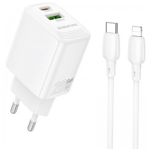 МЗП Borofone BN27 Fuente PD20W+QC3.0 (1USB-A/1C) + кабель Type-C to Lightning
