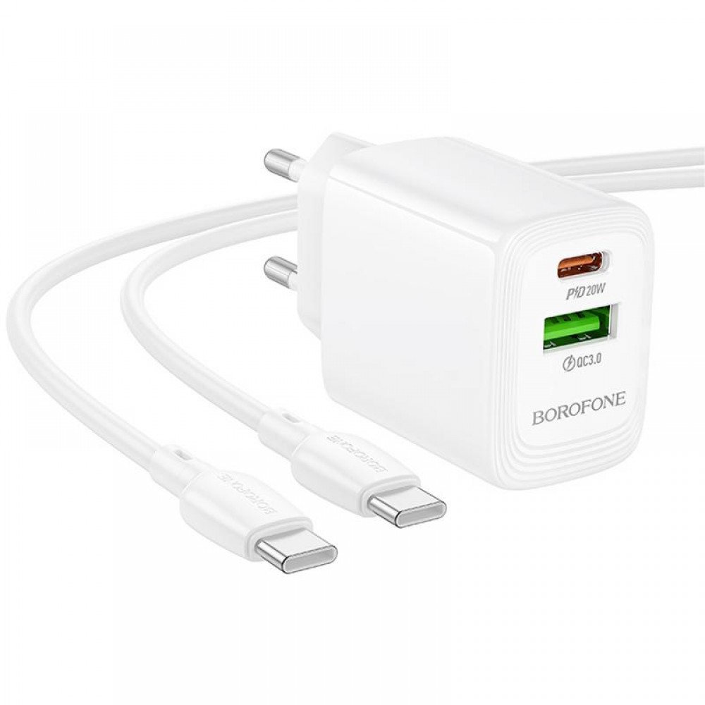 СЗУ Borofone BN27 Fuente PD20W+QC3.0 (1USB-A/1C) + кабель Type-C to Type-C СЗУ Borofone BN27 Fuente PD20W+QC3.0 (1USB-A/1C) + кабель Type-C to Type-C