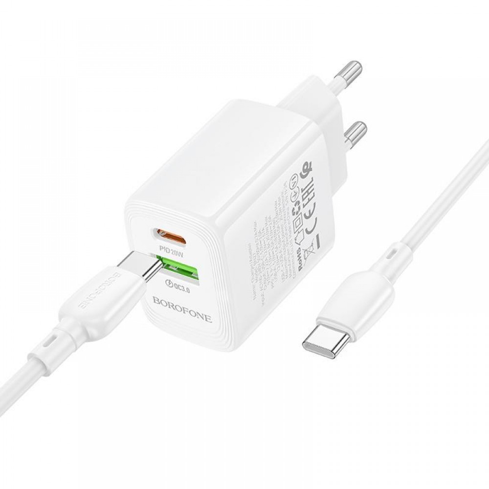 СЗУ Borofone BN27 Fuente PD20W+QC3.0 (1USB-A/1C) + кабель Type-C to Type-C СЗУ Borofone BN27 Fuente PD20W+QC3.0 (1USB-A/1C) + кабель Type-C to Type-C