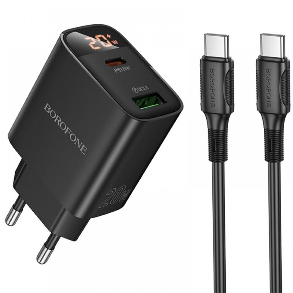 МЗП Borofone BA96A Ilustre with digital display PD20W+QC3.0 (1USB-A/1C) + кабель Type-C to Type-C МЗП Borofone BA96A Ilustre with digital display PD20W+QC3.0 (1USB-A/1C) + кабель Type-C to Type-C