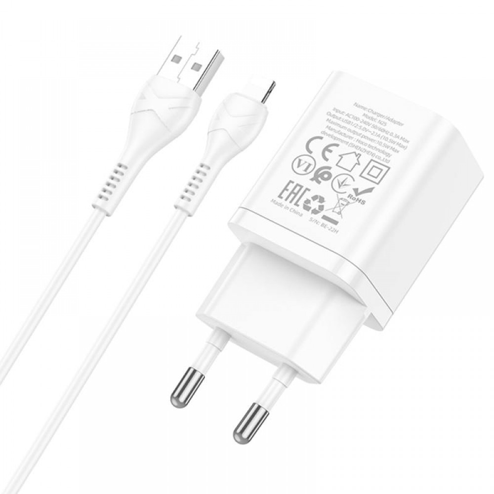 СЗУ Hoco N25 Maker (2USB-A) + USB to Lightning