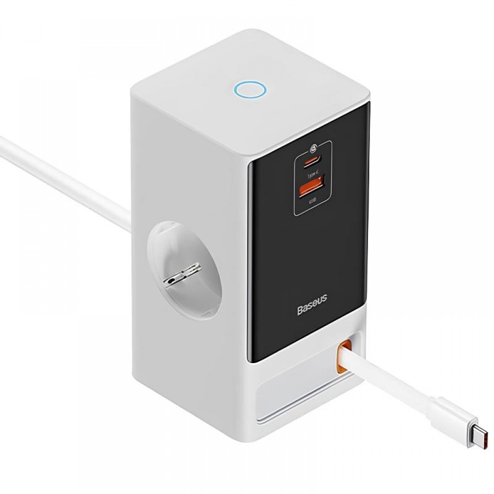МЗП Baseus OS PowerCombo Digital PowerStrip+Retractable-C 65W (1USB-A/1C/2Socket) (1.5m) (PSLR000)