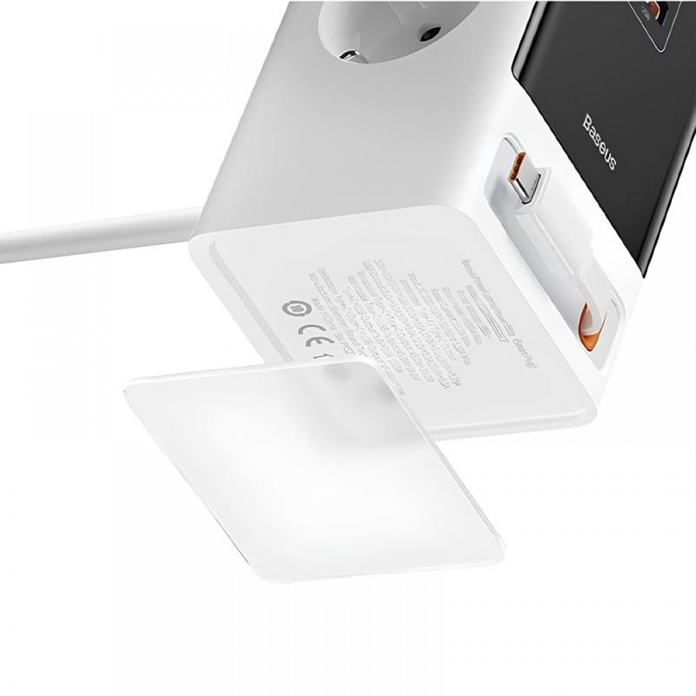 МЗП Baseus OS PowerCombo Digital PowerStrip+Retractable-C 65W (1USB-A/1C/2Socket) (1.5m) (PSLR000)