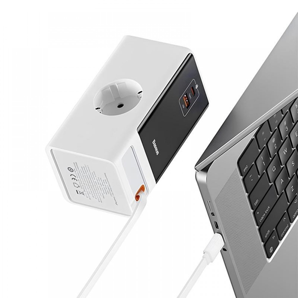 МЗП Baseus OS PowerCombo Digital PowerStrip+Retractable-C 65W (1USB-A/1C/2Socket) (1.5m) (PSLR000)