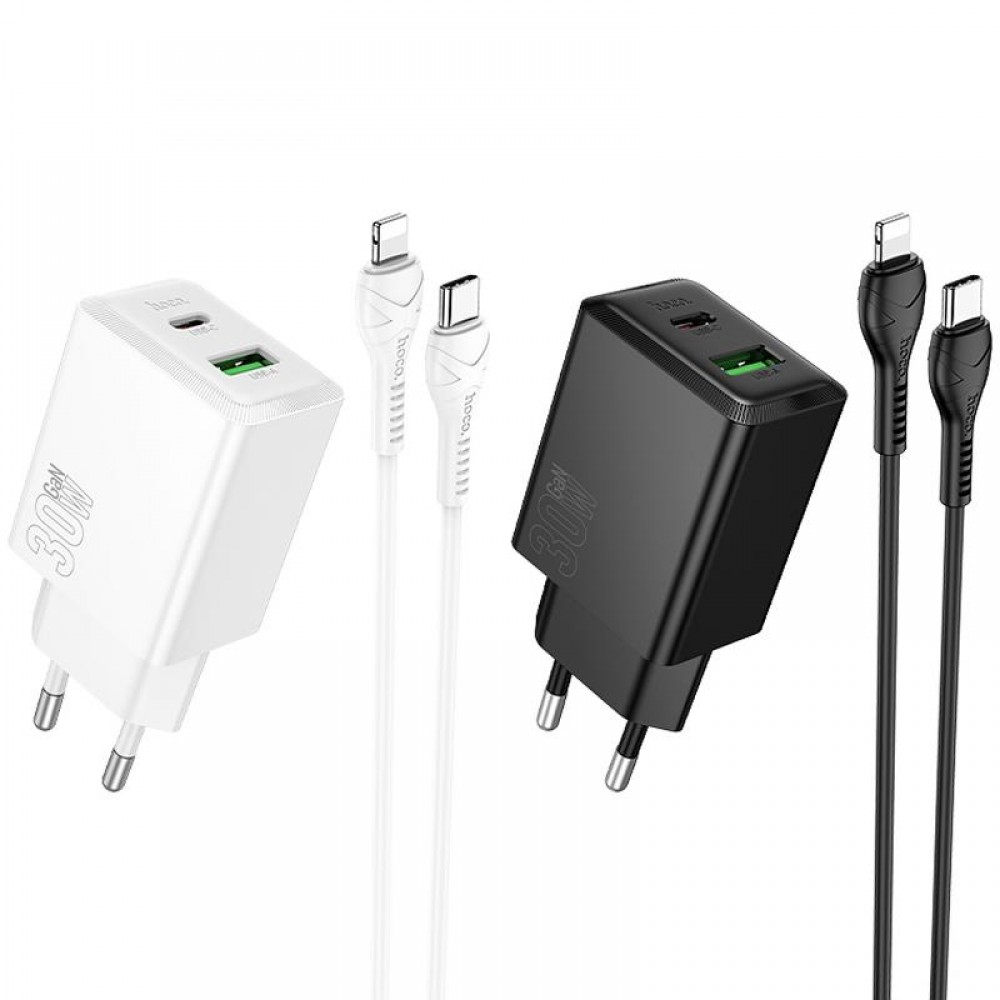 МЗП Hoco N71 Nuevo PD30W+QC3.0 (1USB-A/1C) + кабель Type-C to Lightning