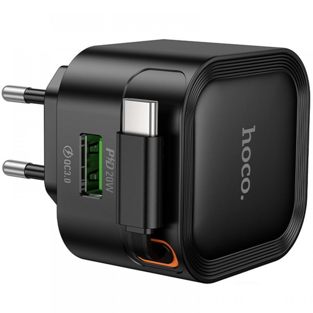 СЗУ Hoco C154A Changer With Retractable Cable Type-C PD20W+QC3.0 (1USB-C)