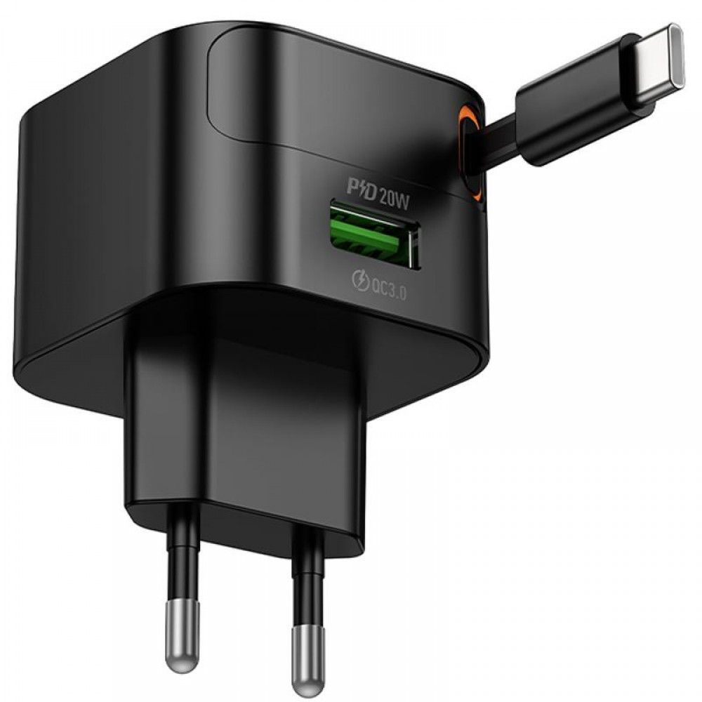 СЗУ Hoco C154A Changer With Retractable Cable Type-C PD20W+QC3.0 (1USB-C)