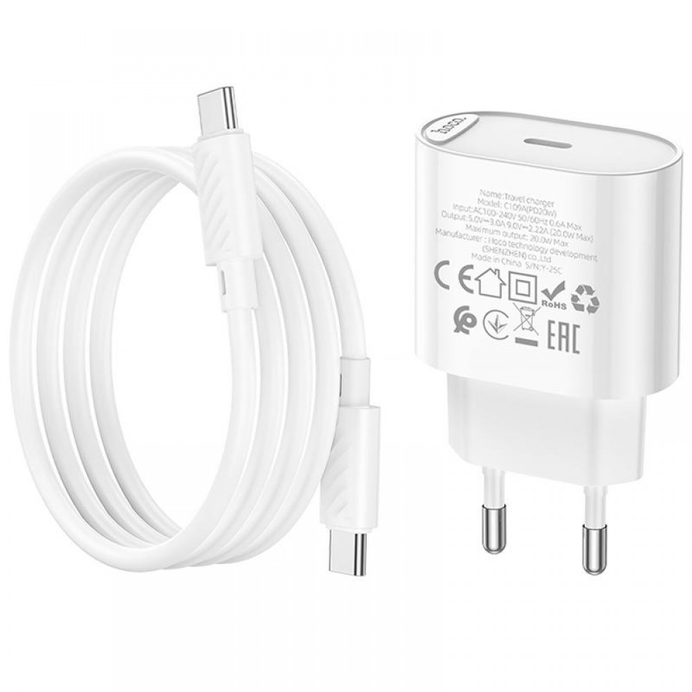 СЗУ Hoco C109A Fighter PD20W (1USB-C) + кабель Type-C to Type-C