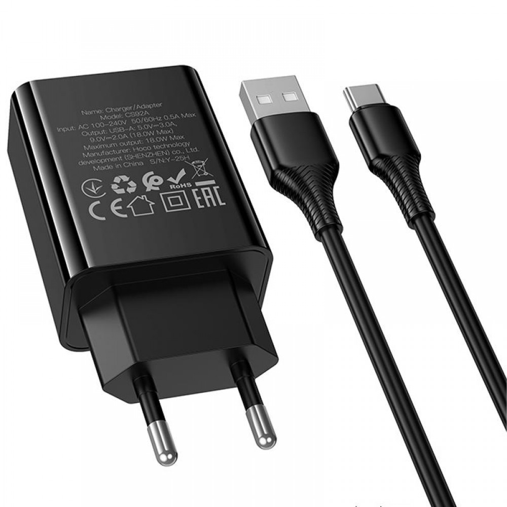 МЗП Hoco CS92A Leader 18W+QC3.0 (1USB-A) + кабель USB to Type-C