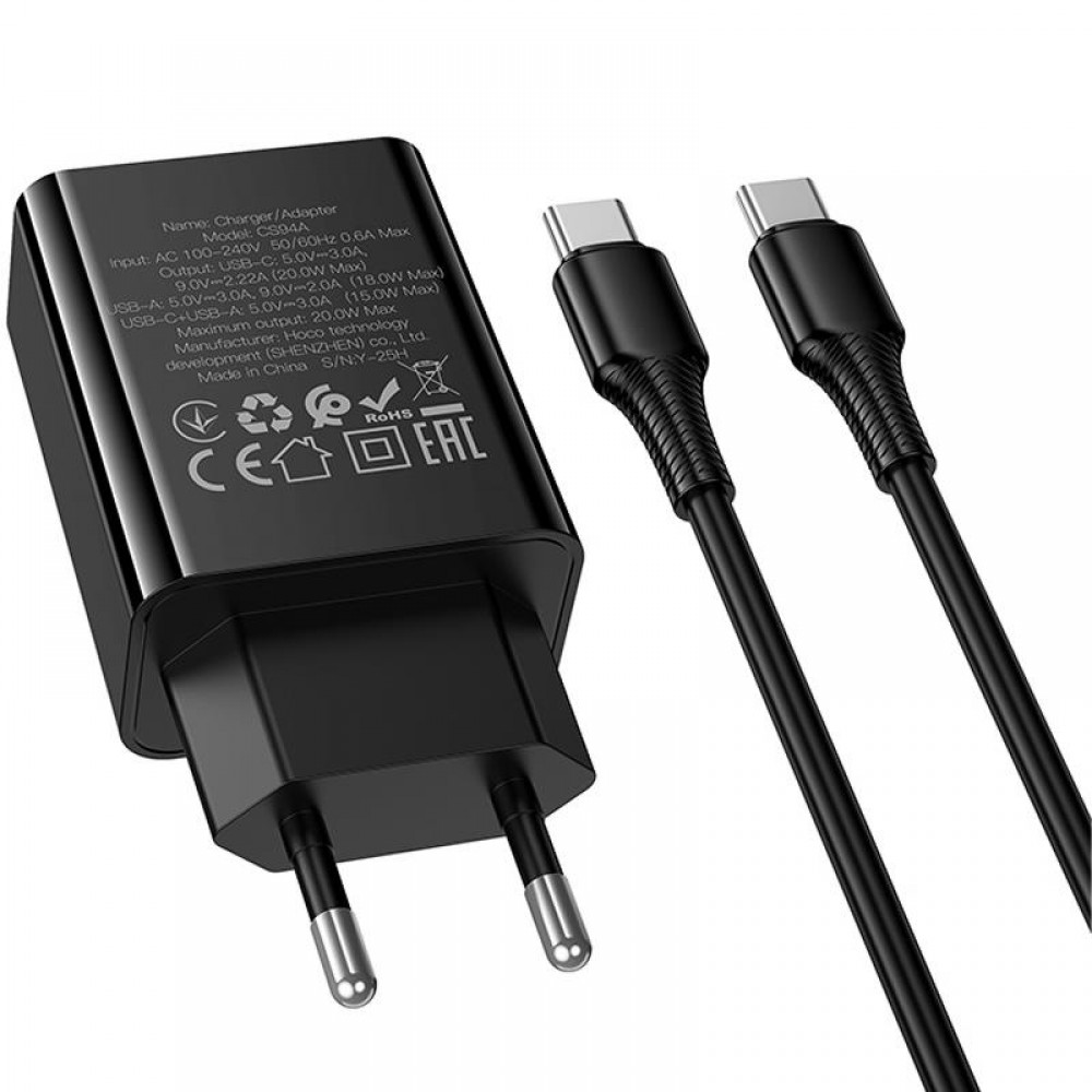 МЗП Hoco CS94A Leader PD20W+QC3.0 (1USB-A/1C) + кабель Type-C to Type-C