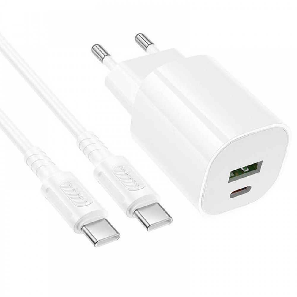 СЗУ Borofone BA104A Pudding PD20W+QC3.0 (1USB-A/1C) + кабель Type-C to Type-C