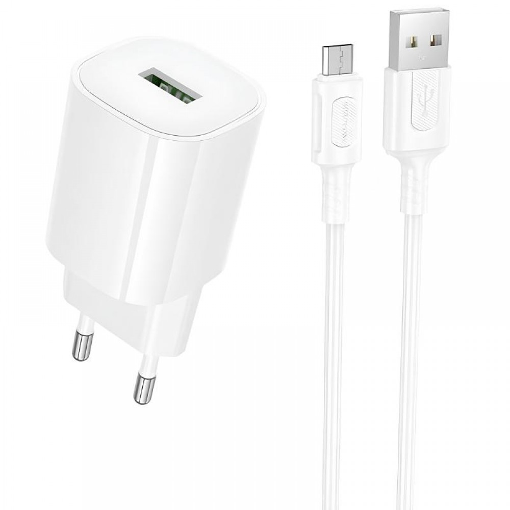 СЗУ Borofone BA102A Pudding QC3.0 (1USB-A) + кабель USB to MicroUSB