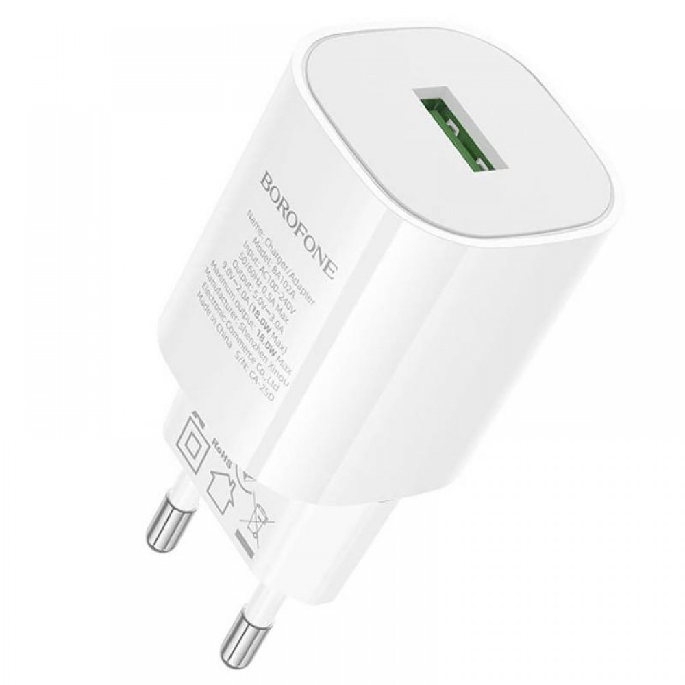 СЗУ Borofone BA102A Pudding QC3.0 (1USB-A) + кабель USB to MicroUSB
