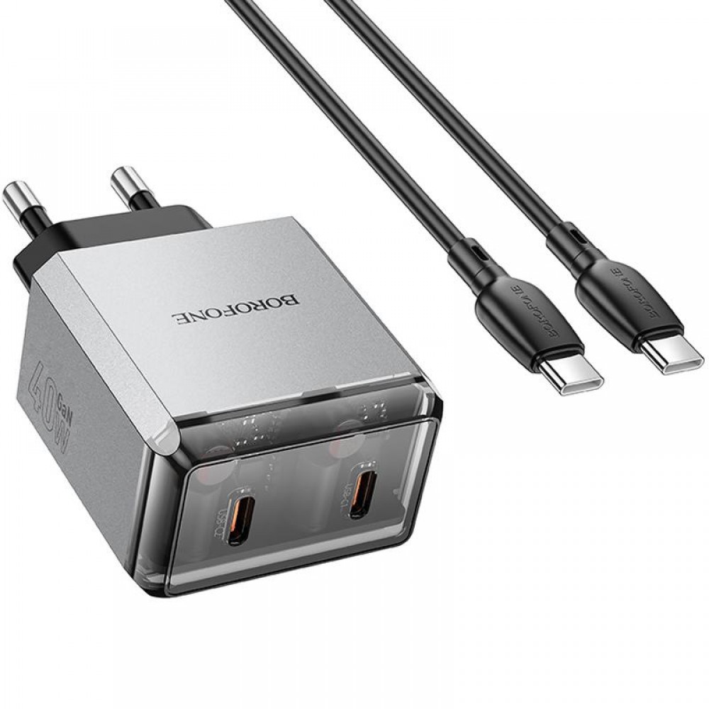 СЗУ Borofone BN21 Lena PD40W+QC3.0 (2USB-C) + кабель Type-C to Type-C