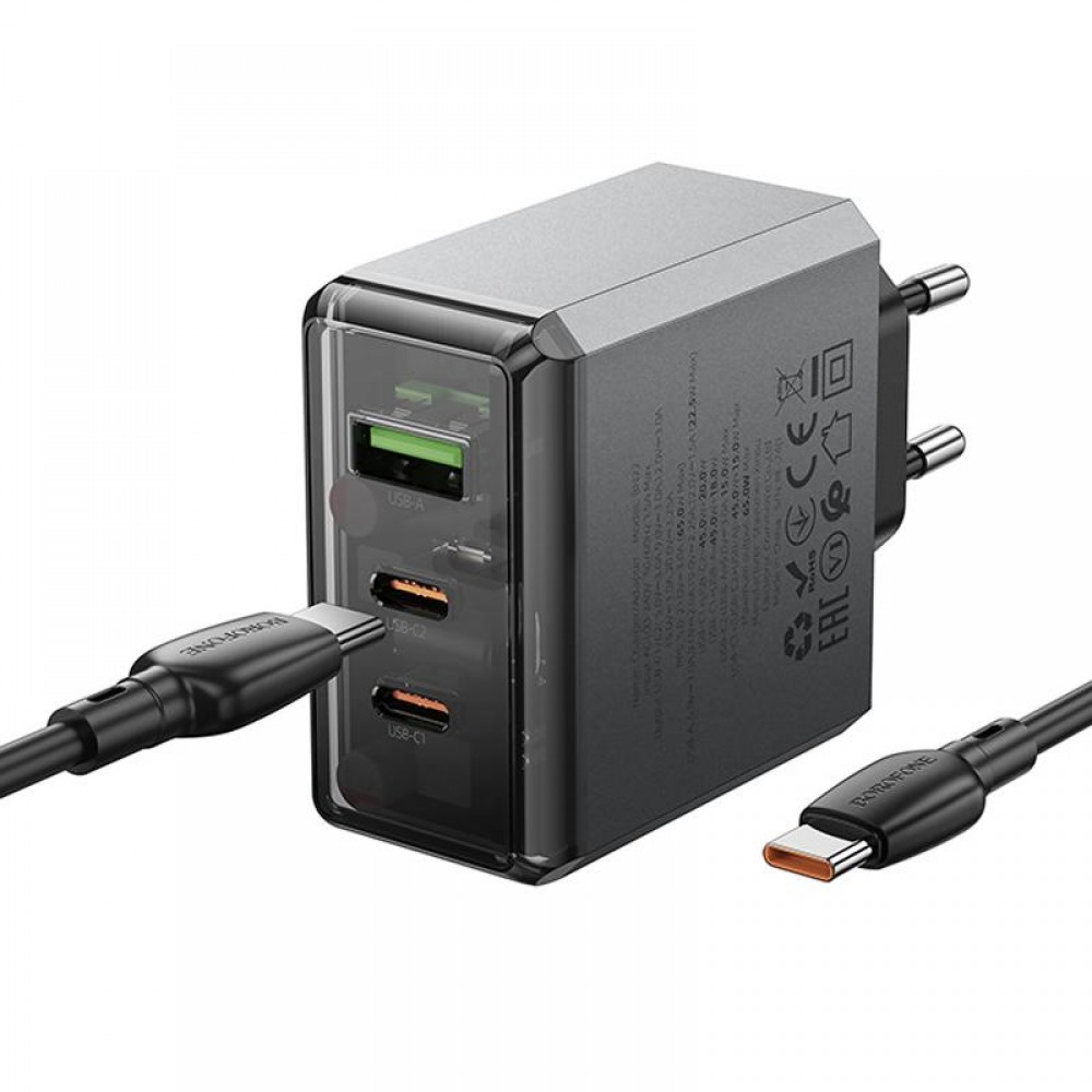 МЗП Borofone BN22 Lena PD65W (1USB-A/2C) + кабель Type-C to Type-C