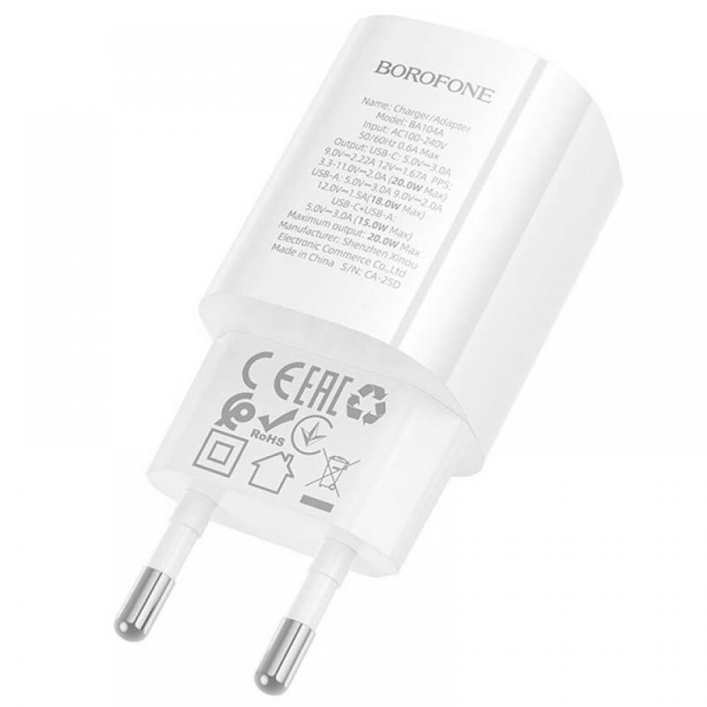 СЗУ Borofone BA104A Pudding PD20W+QC3.0 (1USB-A/1C)
