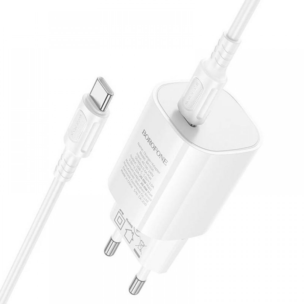 СЗУ Borofone BA103A Pudding PD20W (1USB-C) + кабель Type-C to Type-C