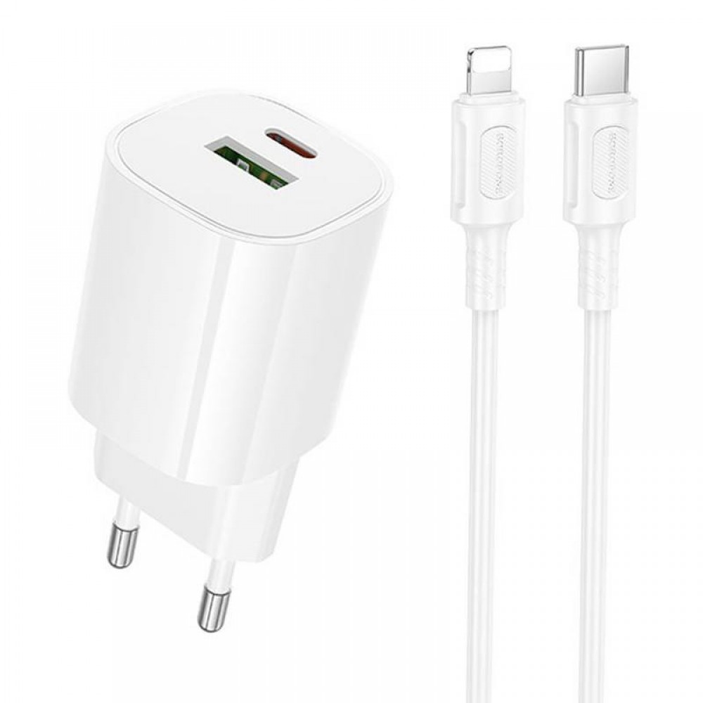 МЗП Borofone BA104A Pudding PD20W+QC3.0 (1USB-A/1C) + кабель Type-C to Lightning